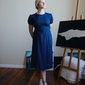 Vintage Blue Polka Dot A-Line Dress